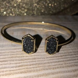 Charcoal Druzy Gold Pinch Cuff Bracelet